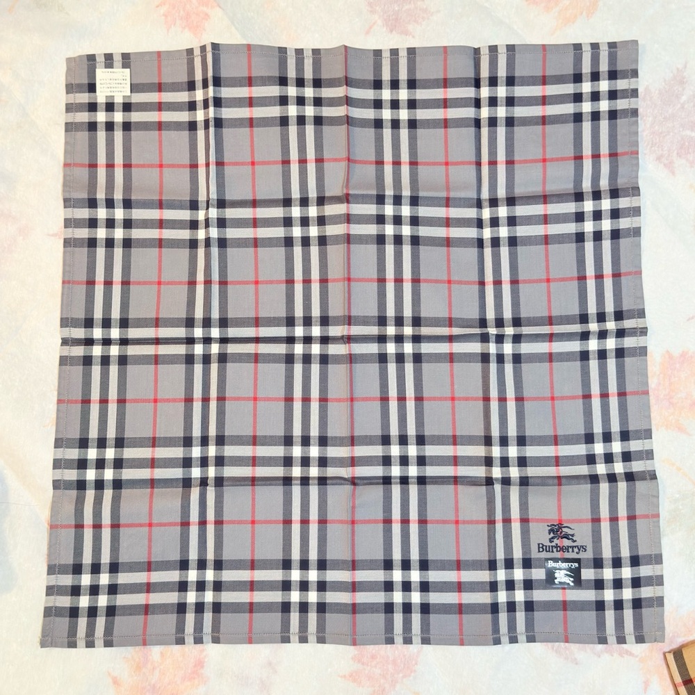 Burberry Gray and Pink Plaid Handkerchief cotton